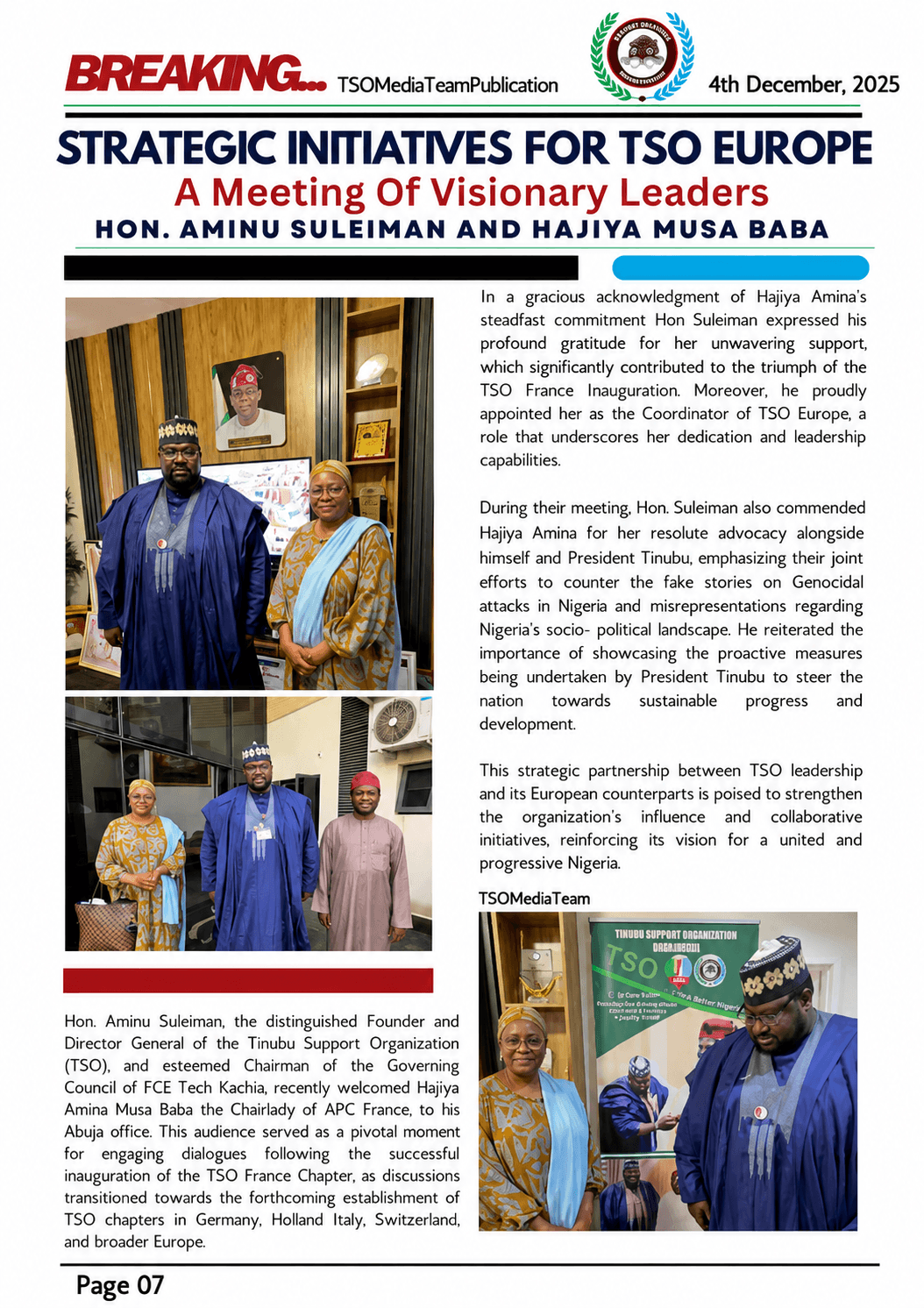 Director General and Founder of Tinubu Support Organization (TSO), Hon. Aminu Suleiman, Attends ASA WA France 2025 4th Edition